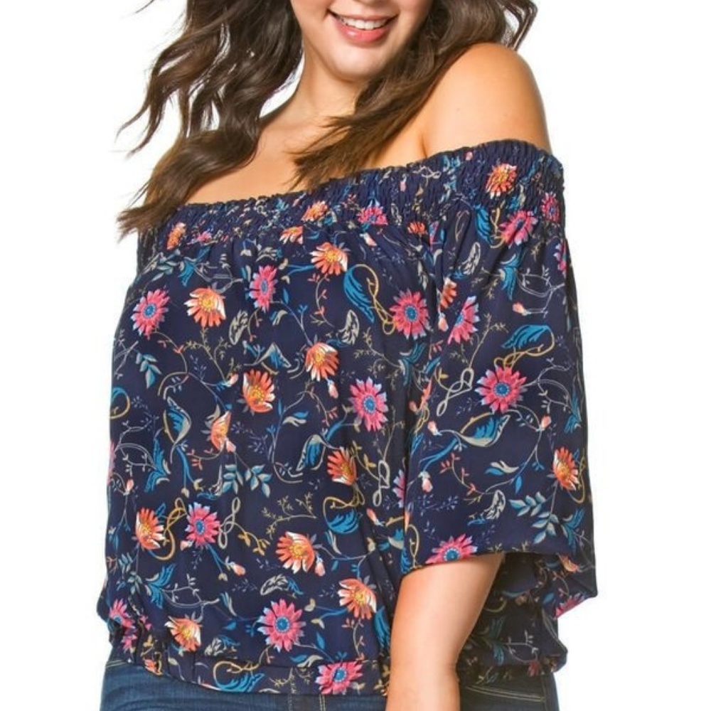 Plus 2x3x Non-wrinkle Soft Rayon Off Shoulder Top - Picture 3 of 4